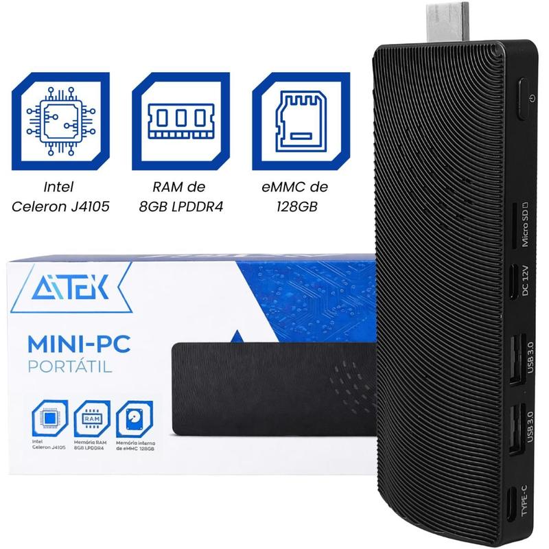 Mini PC Portátil Pocket Size Intel Celeron J4105 Com 8GB De RAM E